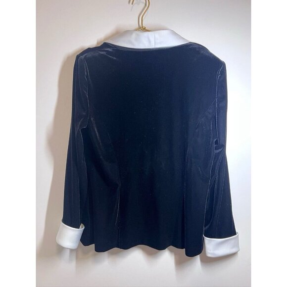 Alex Evenings Set Crystal Hook Front Satin Velvet Blazer Shirt Black Large - Picture 8 of 10